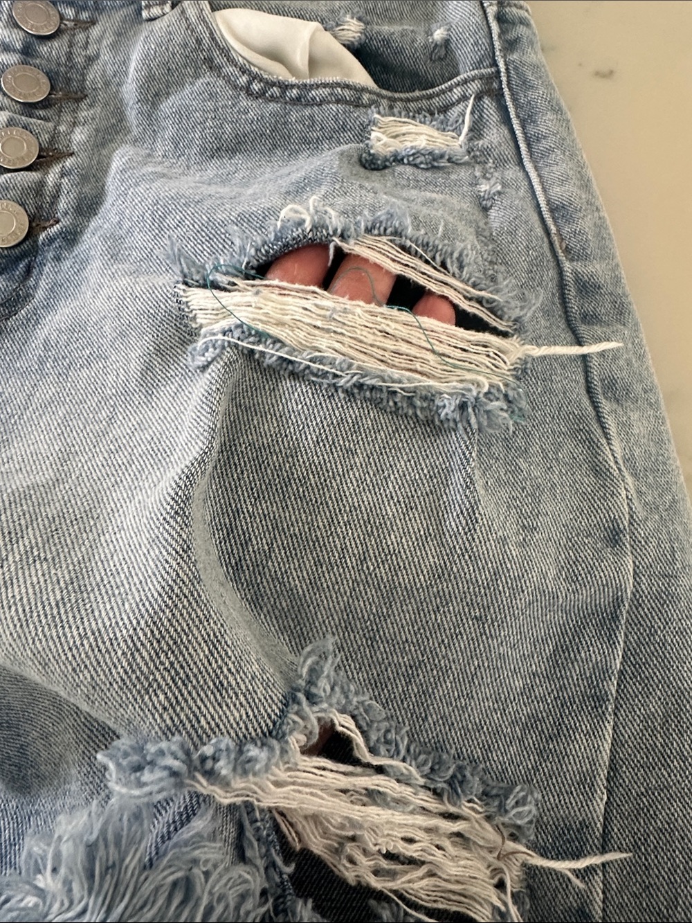 Distressed Light Blue Denim Mini Skirt - Picture 2 of 13
